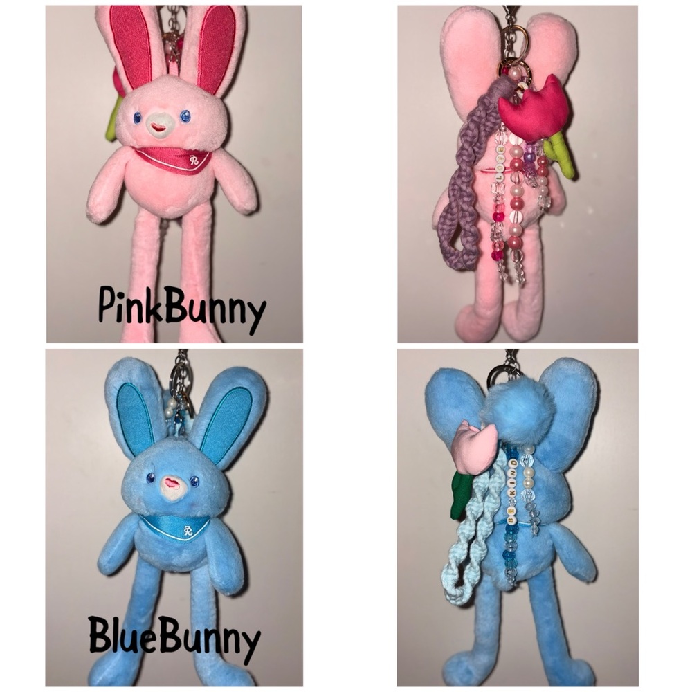 Pink and Blue Bunny Keychain Set